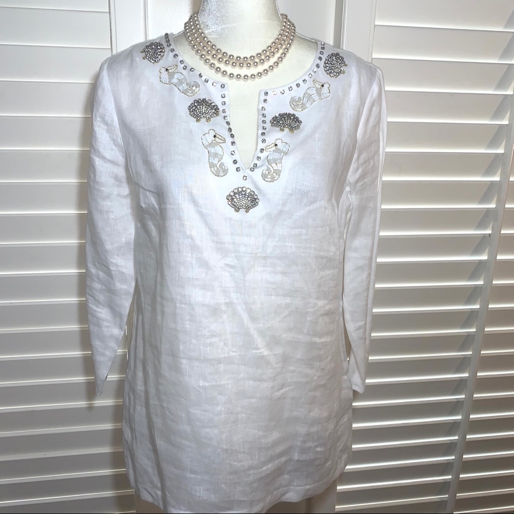 NWT Talbots Beaded Rhinestone Encrusted Linen Tunic S